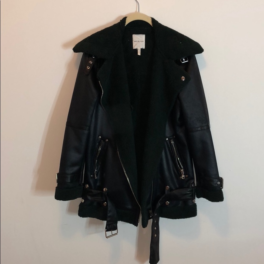 Avec les filles black shearling leather jacket